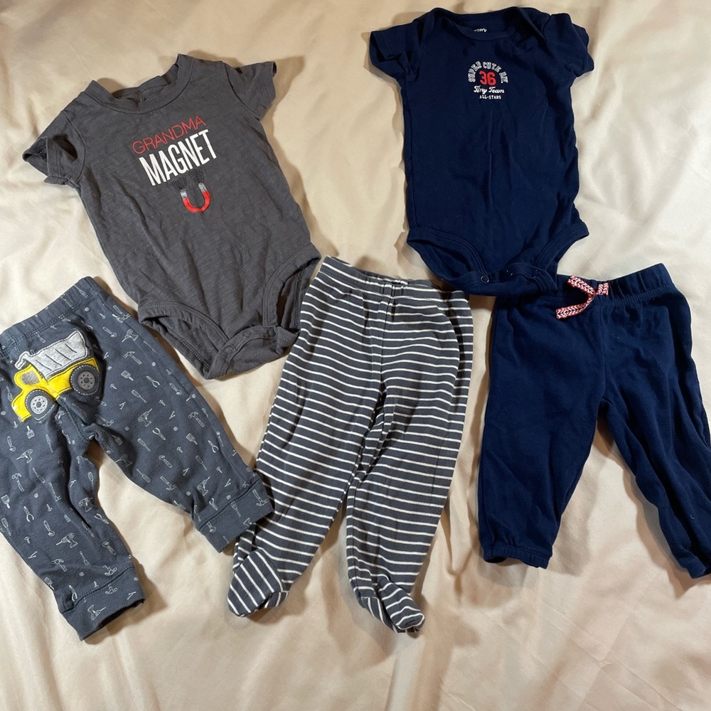 Carter’s Boys’ Onesies‎ and Pants Sets - Gray and Blue, Size 6 month